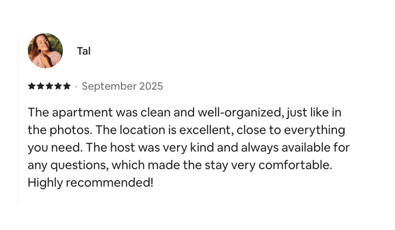 Airbnb guest review - Tal