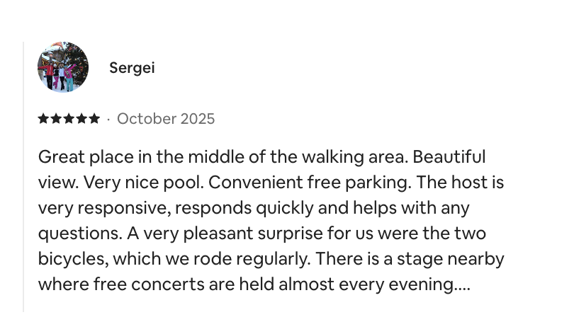 Airbnb guest review - Sergei
