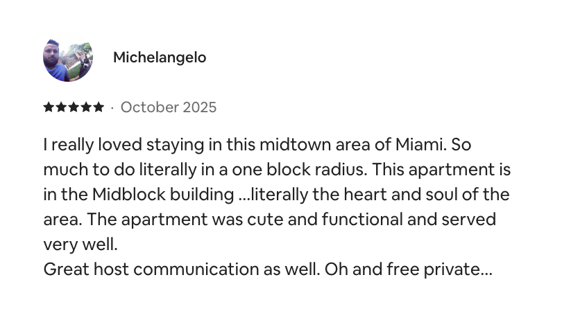 Airbnb guest review - Michelangelo