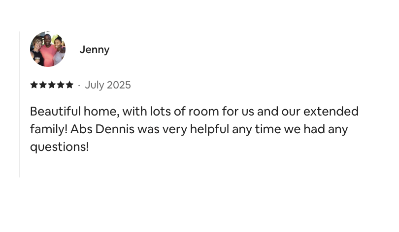 Airbnb guest review - Jenny