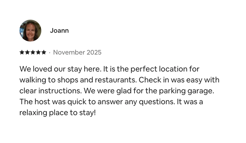 Airbnb guest review - Joann
